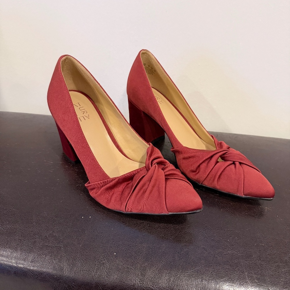 Comfort focused Red chunky heel